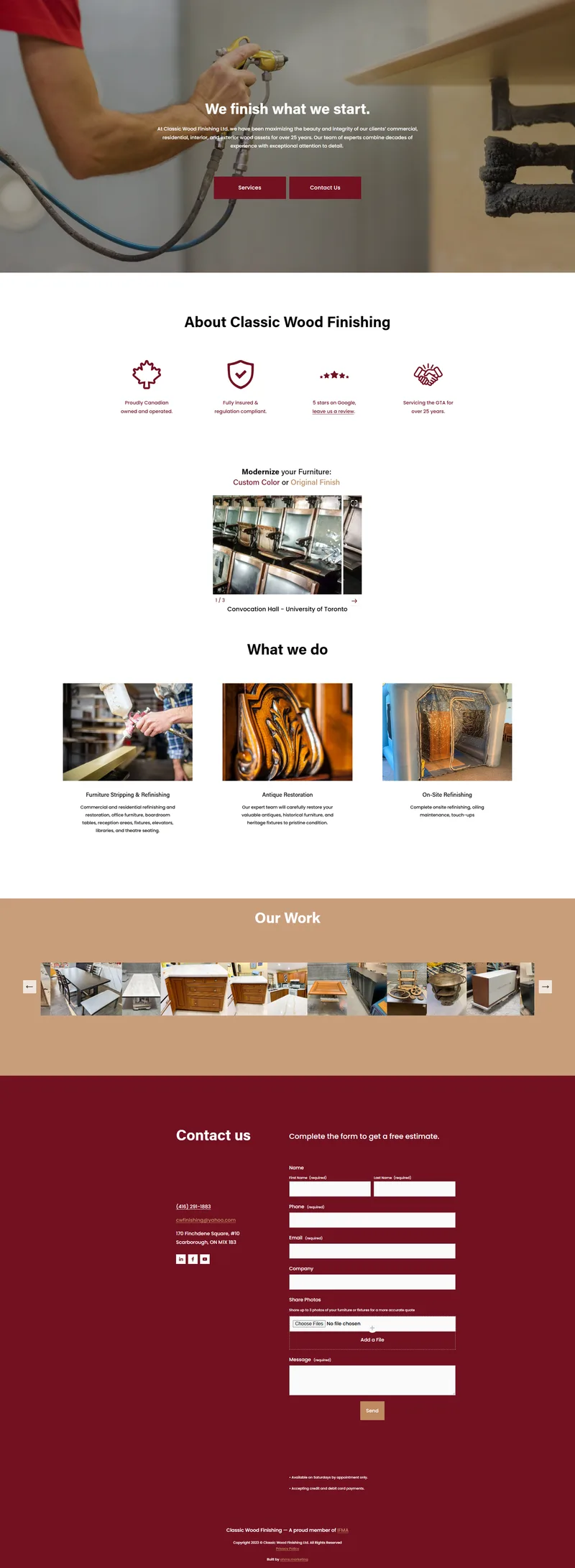 Classic Wood Finishing website screenshot